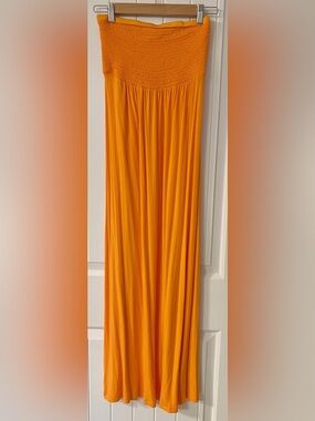 Strapless Smocked Bodice Maxi Dress - Orange